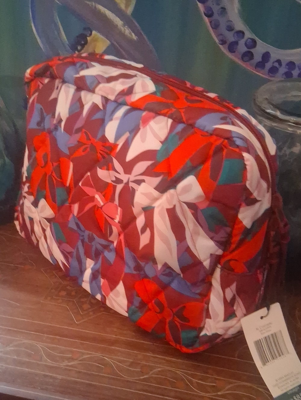 🎄Xl Vera Bradley Quilted "Bow Show" Floral Cosmetic Case in Red Multi